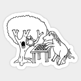 Unicorn Playing Chess with an Owl Sticker